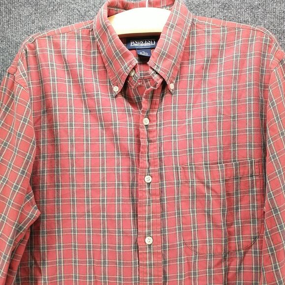 Lands' End Direct Merchants Men's Button-Down Shirt Red Plaid Medium 15-15.5 - Picture 3 of 12